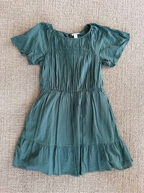 Cat & Jack Girls' Teal Short Sleeve Tiered Dress: Size Large 10/12